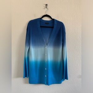 Talbots Sweater Womens Medium Blue Ombre Cotton Blend Button Cardigan